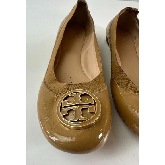 Tory Burch Caroline 2 Ballet Flats Tan Beige Patent Leather Ballerina Shoes 7 7M - Picture 3 of 16